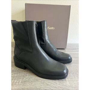 New Franco Sarto Gracely Black Leather Ankle Boots Women’s 7.5M Side Zip NIB